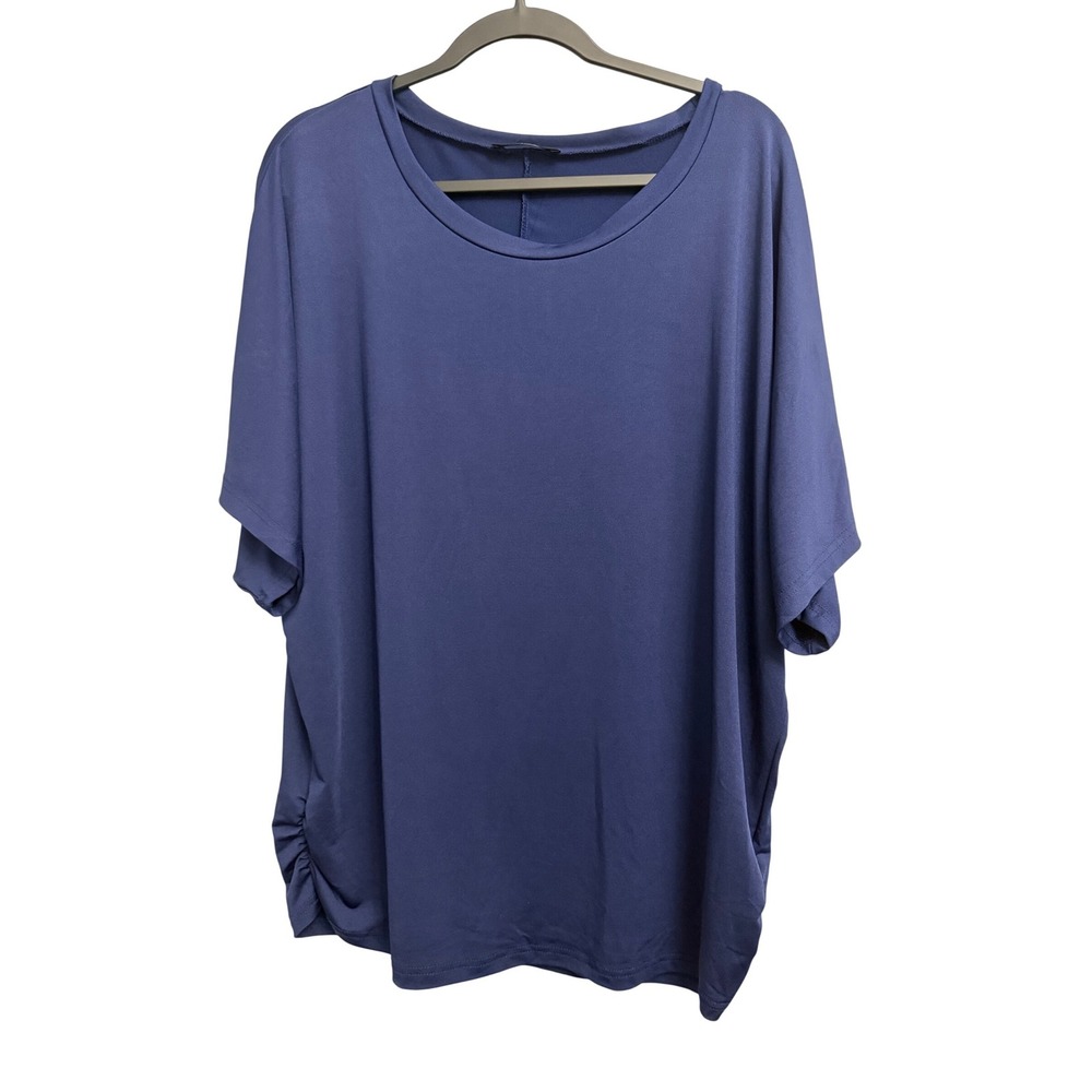 Loveu.Dear Womens 1XL Navy Blue Ruched Side Dolman Short Sleeve Top‎ Blouse